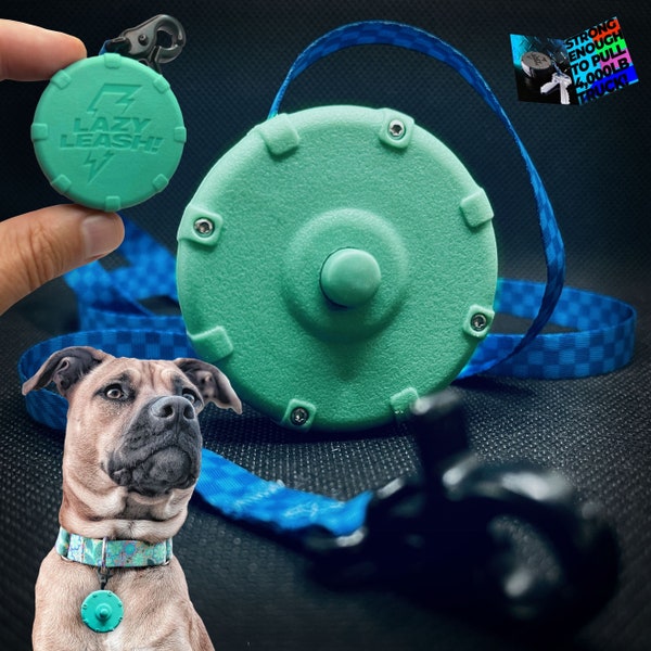 Ocean Aqua + Free Bonus Leash! Mini Adjustable Dog Leash for Hiking, Training & Adventure. 36" Lightweight Retractable Keychain Clip.