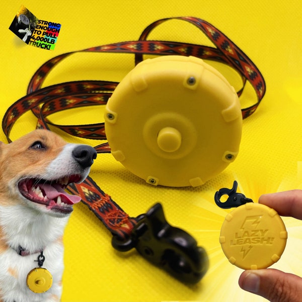 Bumblebee Yellow + Freebie Lazy Leash! Bright Gold & Orange Aztek Mini Wearable Lightweight Adjustable Clip-On Retractable Dog Leash. (2)