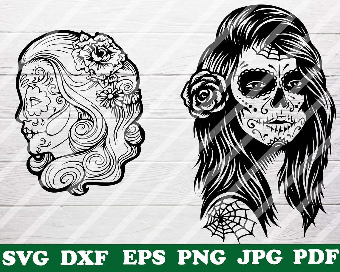 Girl Sugar Skull Bundle SVG Sugar Skull Cut File Free | Etsy