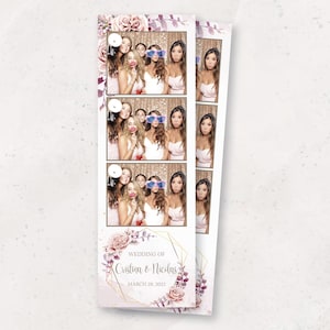 Wedding Photobooth Template | Romantic Blush Pink Wedding Photo Booth Template | Flowers | 2x6 Strip | Photo Booth Overlay | Bridal Shower