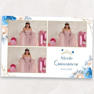 Quinceanera Photobooth Template | Blue & Gold 4x6 Photo Booth Overlay | Elegant Sweet 16 Birthday Overlay | PSD Instant Download