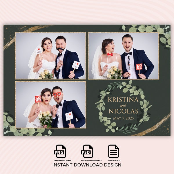 Wedding Photo booth Template, Hunter Green Wedding Photo Booth Template, Bridal Shower, Anniversary, 4x6 Photo Booth Overlay