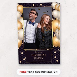Elegant Birthday Photo Booth Template | Luxury Black & Gold Party Photobooth Overlay | PNG, PSD Instant Download