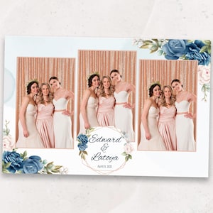 Wedding Photo Booth Template | Elegant PhotoBooth Template | Blue Floral Photo Booth Overlay | 4x6 | PNG, PSD Instant Download