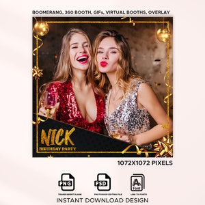 360 Booth Photo Template, Golden 360 Booth Overlay , 360 Photo Template, 360 Overlay for Birthday