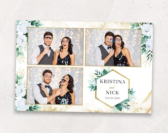 Modelo para cabine de fotos de casamento | Modelo elegante para cabine de fotos de casamento | Sobreposição dourada e branca 4x6 | Chá de panela | PNG, PSD Download instantâneo