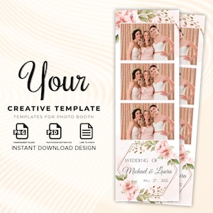 Wedding Photo booth Template, Elegant Photo Booth Template, Photo Booth Template Wedding, 2x6 strip, Floral photobooth templates