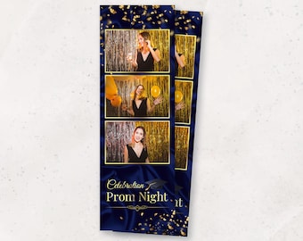 Prom Photobooth Template | Navy Blue and Gold Elegant Party Overlay | Grad Photo Booth Template | Photo Booth Overlay | 2x6 Strip