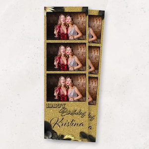 PhotoBooth Template | Birthday Photo Booth Template | Party Birthday Photo Booth Overlay | 2x6 | Sparkly Gold | Tropical leaves