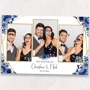 Navy Blue Floral Wedding Photo Booth Template | Photobooth Template | 4x6 Mirror Photo Booth Overlay | PNG, PSD Instant Download