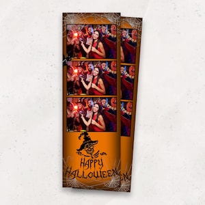 Halloween Photobooth Template | Spooky Party Photo Booth Overlay | 2x6 Strip | Creepy & Fun | Orange Spiderweb | PNG PSD Instant Download