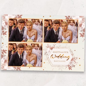 Rustic Rose Gold Wedding Photo Booth Template | 4x6 Elegant Floral Photobooth Overlay | PNG, PSD Instant Download