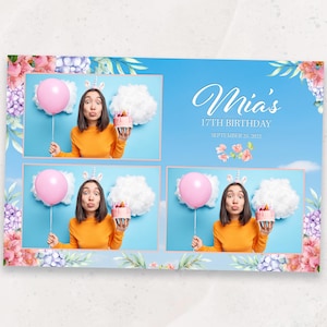 PhotoBooth Template | Birthday Photo Booth Template | 4x6 Photobooth Overlay | Hydrangeas | Party | Girl Birthday