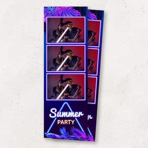 Neon Summer Photo Booth Template | Tropical Neon Party Photobooth Template | Birthday | 2x6 Photobooth Overlay | PNG, PSD Instant Download