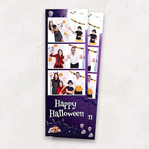 Halloween Photobooth Template | Purple Spooky Photo Booth Overlay | 2x6 Strip | Skulls Pumpkins | Cute Graveyard | PNG PSD Instant Download