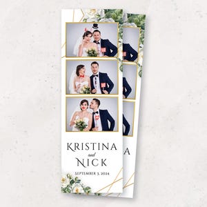 Modern White Rose Wedding Photo Booth Template | Elegant 2x6 Strip Layout | Printable Minimalist Photobooth Strip for Bride and Groom