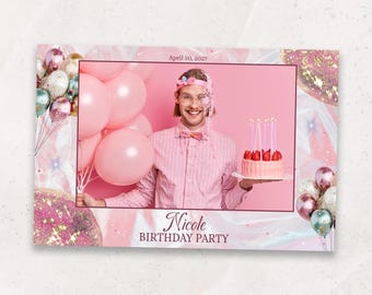 Elegant Pink Birthday Party Photo Booth Template | Birthday Photobooth Template | 4x6 Birthday Overlay | PNG, PSD Instant Download