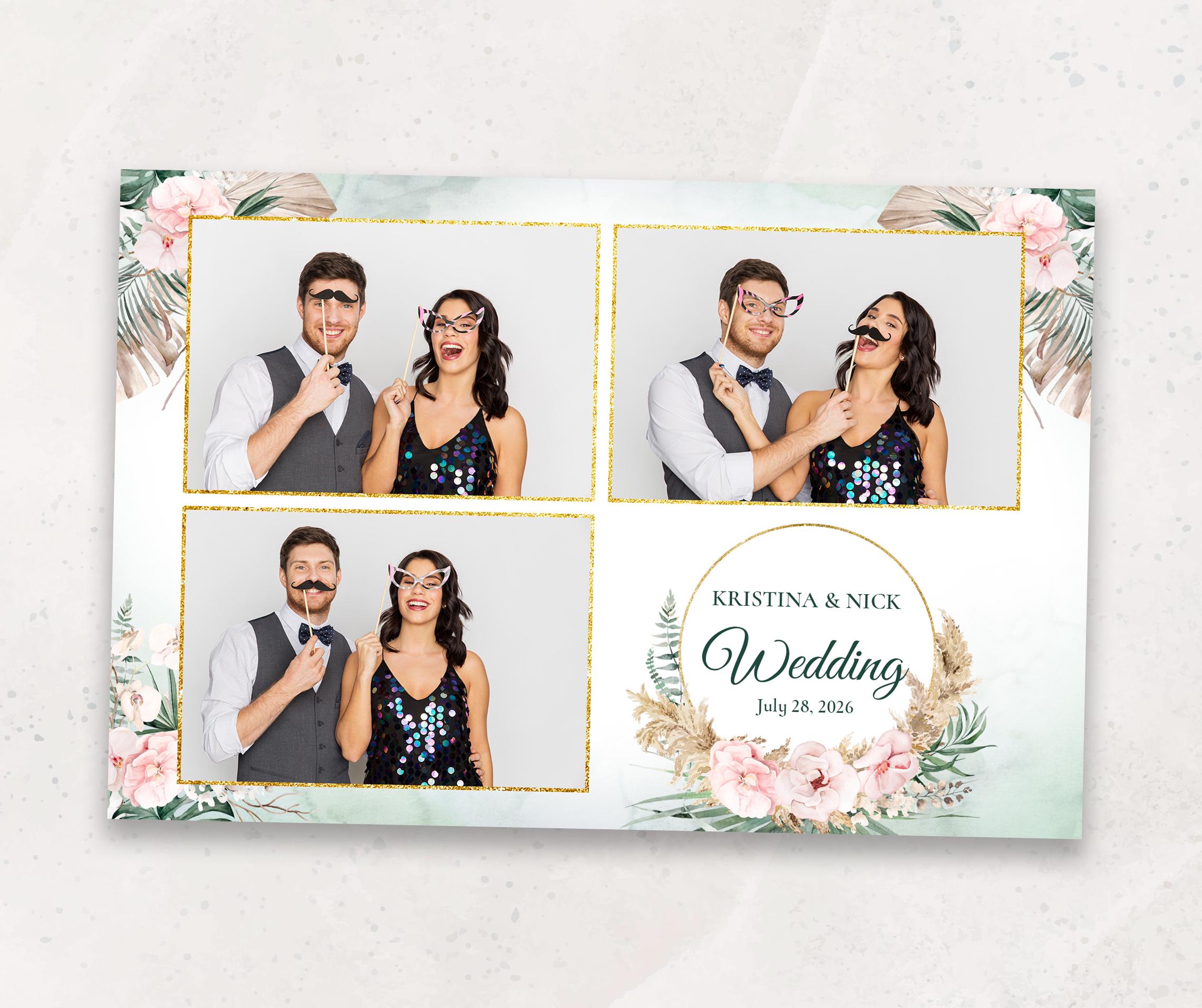 Wedding Photo Booth Template | Tropical Bohemian Floral Photo Booth Overlay | Photobooth | Bridal Shower | 4x6 | PNG, PSD Instant Download