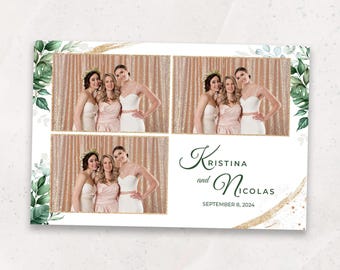 Modelo para cabine de fotos de casamento | Modelo elegante para cabine de fotos de casamento com tema de folhagem | Glitter dourado | Sobreposição para fotos de casamento 4x6