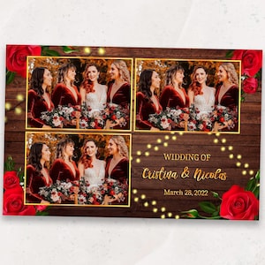 Wedding Photobooth Template | Rustic Red Rose Wedding Photo Booth Template | 4x6 Photo Booth Overlay | Barn Wedding | String Lights