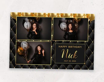 Birthday Photo Booth Template: Black and Gold Photobooth Design - Digital 4x6 Overlay