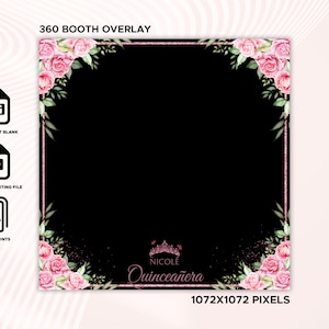 Quinceañera 360 booth overlay, Sweet 16 360 Video Spinner with Pink Flowers