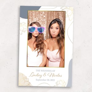 PhotoBooth Template | Modern Gold Floral Wedding Photo Booth Template | 4x6 Portrait Photo Both Overlay | PNG, PSD Instant Download