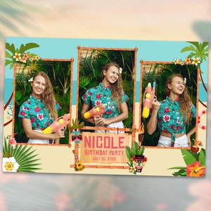 Luau photobooth template, Hawaiian Luau Party, Aloha Party, Photo Booth Template, Tiki Bar Birthday Theme, 4x6 Mirror Template