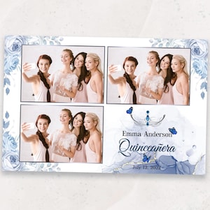 Quinceañera Photo Booth Template | Elegant Blue 4x6 Photobooth Overlay | Sweet 16 Birthday Template | 4x6 PSD Template