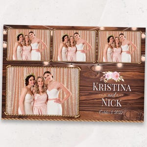 Rustic Wedding Photo Booth Template | Wood, String Lights, Florals (4x6" Digital Download)