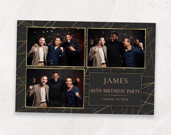 PhotoBooth Template | Birthday Photo Booth Template | Elegant Black & Gold Photo Booth Template | Luxury Party Overlay | 4x6 Template