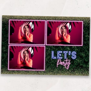 Photobooth Template | Garden Neon Party Photo Booth Template | 4x6 Neon Garden Photobooth Overlay | PNG, PSD Instant Download