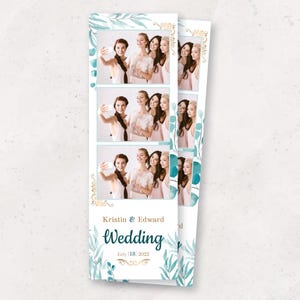 Greenery Wedding Photo Booth Template 2x6 Strip | Elegant Teal Leaf Design | Modern Printable Photo Booth Template | Photobooth Overlay