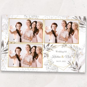Geometric Floral Wedding Photo Booth Template | 4x6 Photobooth Overlay | Line Art Wedding | PNG, PSD Instant Download