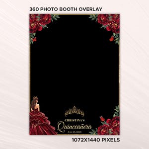 Mall för 360-graders fotoautomat | Quinceañera 360-graders fotoautomatsöverlägg | Röda blommor 360-gradersöverlägg | 360-graders spinneröverlägg | Söt 16-åring | Röd kvitten