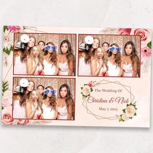 Blush Floral Wedding Photo Booth Template | Romantic Rose and Pink Flowers | 4x6 Photobooth Overlay | PNG, PSD Instant Download
