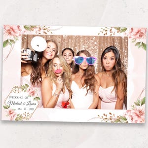 Wedding Photobooth Template | Elegant Photo Booth Template | 4x6 Photo Booth Overlay | Blush Pink Flowers | Soft Greenery | Instant Download