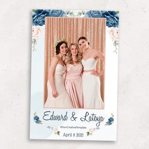 Wedding Photo Booth Template | Elegant PhotoBooth Template | Blue Floral Photo Booth Overlay | 4x6 | PNG, PSD Instant Download
