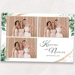 de Photomaton de mariage | Modèle Photobooth élégant de mariage de verdure | Paillettes dorées | Superposition de mariage 4 x 6