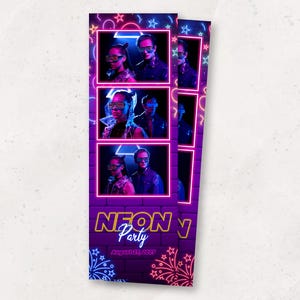 Neon Glow Photo Booth Template | Neon Party Photobooth Template | Glowing Neon Birthday | 2x6 Photobooth Overlay | PNG, PSD Instant Download