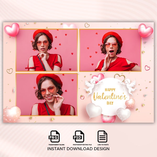 Hearts Valentine's Day Photo booth Template, Valentine's Day Photo Booth Template, Hearts Photo Booth Template 4x6, postcard