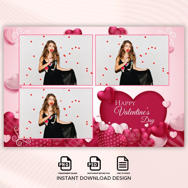 Hearts Valentine's Day Photo booth Template, Valentine's Day Photo Booth Template, Hearts Photo Booth Template 4x6, postcard