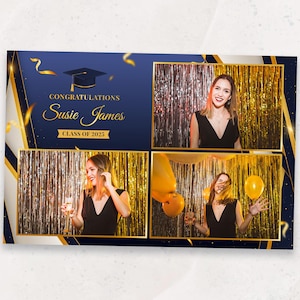 Graduation Photo Booth Template | Photobooth Template | Class of 2025 | Navy Blue & Gold Grad Party Overlay | 4x6 | Grad Cap | Senior Nights