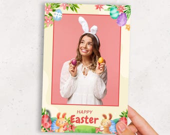 Plantilla para fotomatón / Superposición para fotomatón de Pascua / Selfie de 4x6 / Conejito / PNG, PSD Descarga instantánea