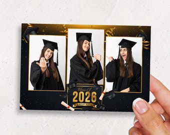 Graduation Photobooth Template, 4x6 Mirror Photo Booth Template, Class of 2026, Black & Gold Grad Party Overlay