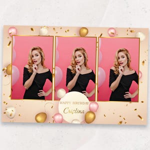 PhotoBooth Template, Birthday Photo Booth Template, Gold Birthday Party Photo Booth Template, 4x6 Mirror Photoboth Overlay
