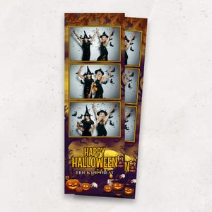 Halloween Photobooth Template | Spooky Party & Haunted House Photo Booth Overlay | 2x6 Strip | Skulls Pumpkins | PNG PSD Instant Download