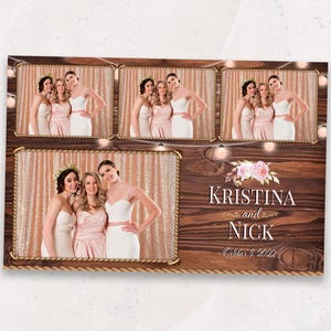 Modello per Photo Booth di matrimonio rustico / Luci di legno e stringa / Sovrapposizione Photo Booth 4x6 / Download immediato di PNG, PSD