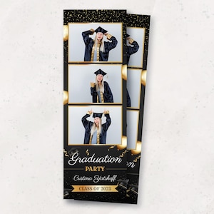 Graduation Photo Booth Template | Photobooth Template | Class of 2025 | Black and Gold Grad Party Overlay | Prom | 2x6 Strip