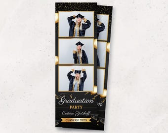 Graduation Photo Booth Template | Photobooth Template | Class of 2025 | Black and Gold Grad Party Overlay | Prom | 2x6 Strip